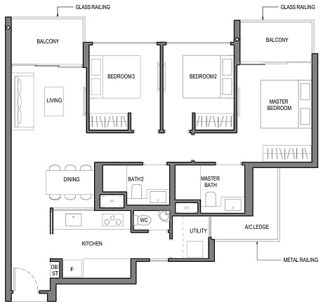 Parc Komo Floor Plan 3 bdr Type 3D1 95sqm
