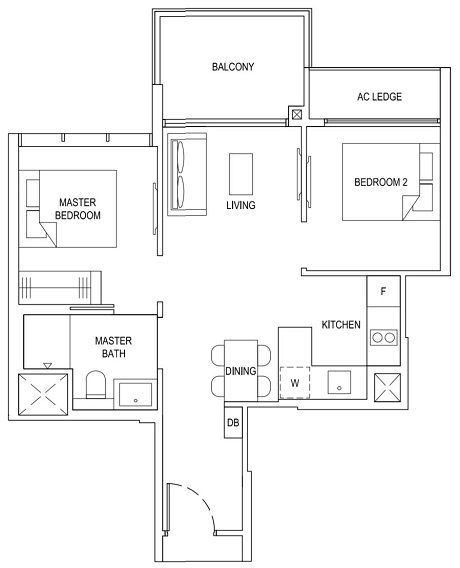 TFR Floor Plan 2 bedroom type 2C2 58_624